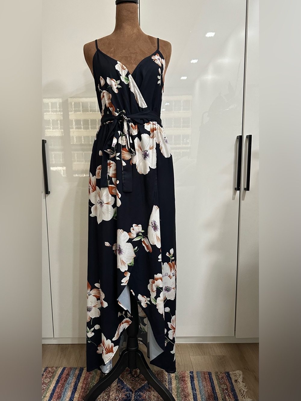 SHEIN Black Floral Wrap Maxi Dress